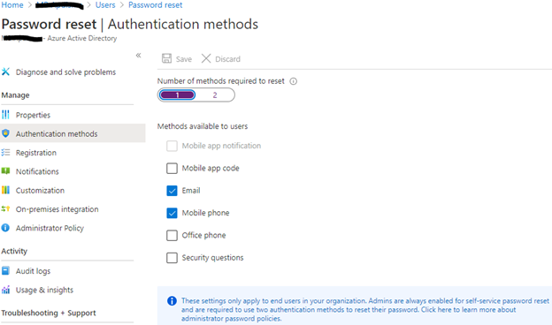 your directory is not enabled for password reset office 365